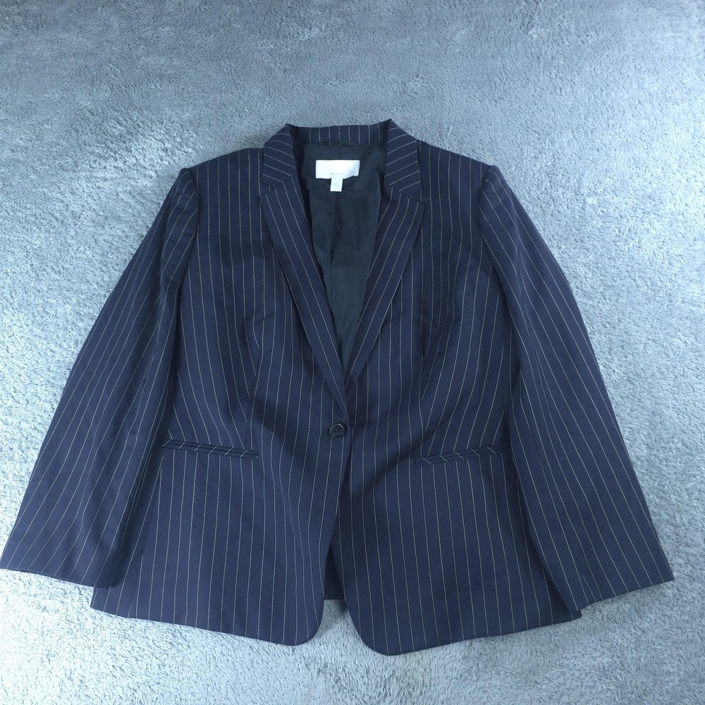 Boss Blazer Jacket Womens Large Blue Pinstripe One Button Lined Suit Workwear